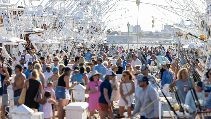 crowded fishing pier