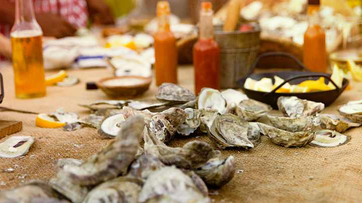 Oysters, hot sauce, beer 