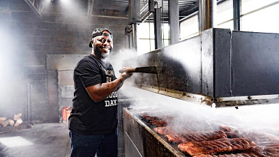 Rodney Scott mans the put at his restaurant 