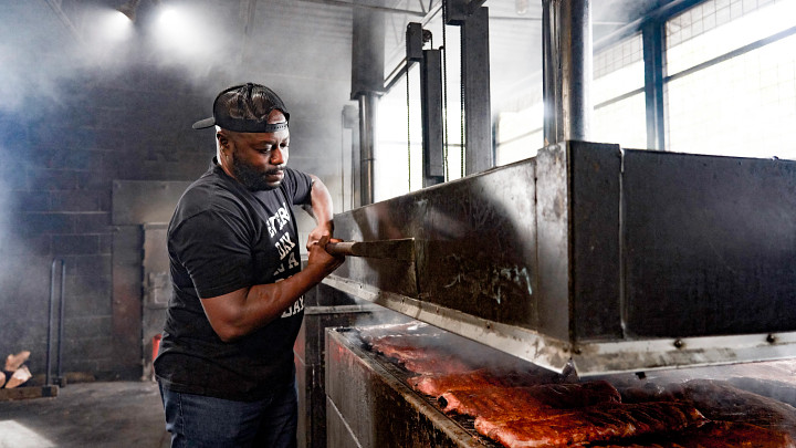 Rodney Scott helms the smokers at his own Charleston restaurant