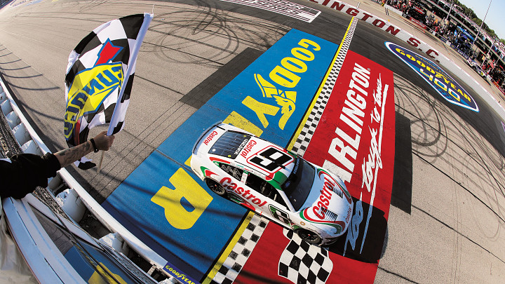 race car crossing the finish line